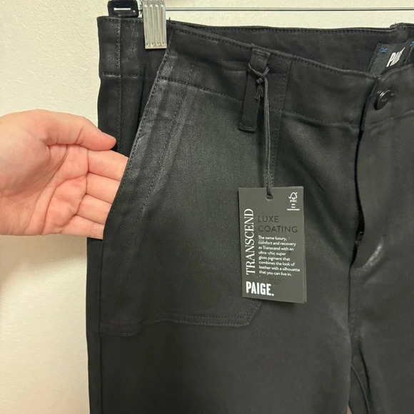 NWT $259 Paige Mayslie Straight Ankle Jean in Black Fog Luxe Coating - Black - Picture 11 of 12